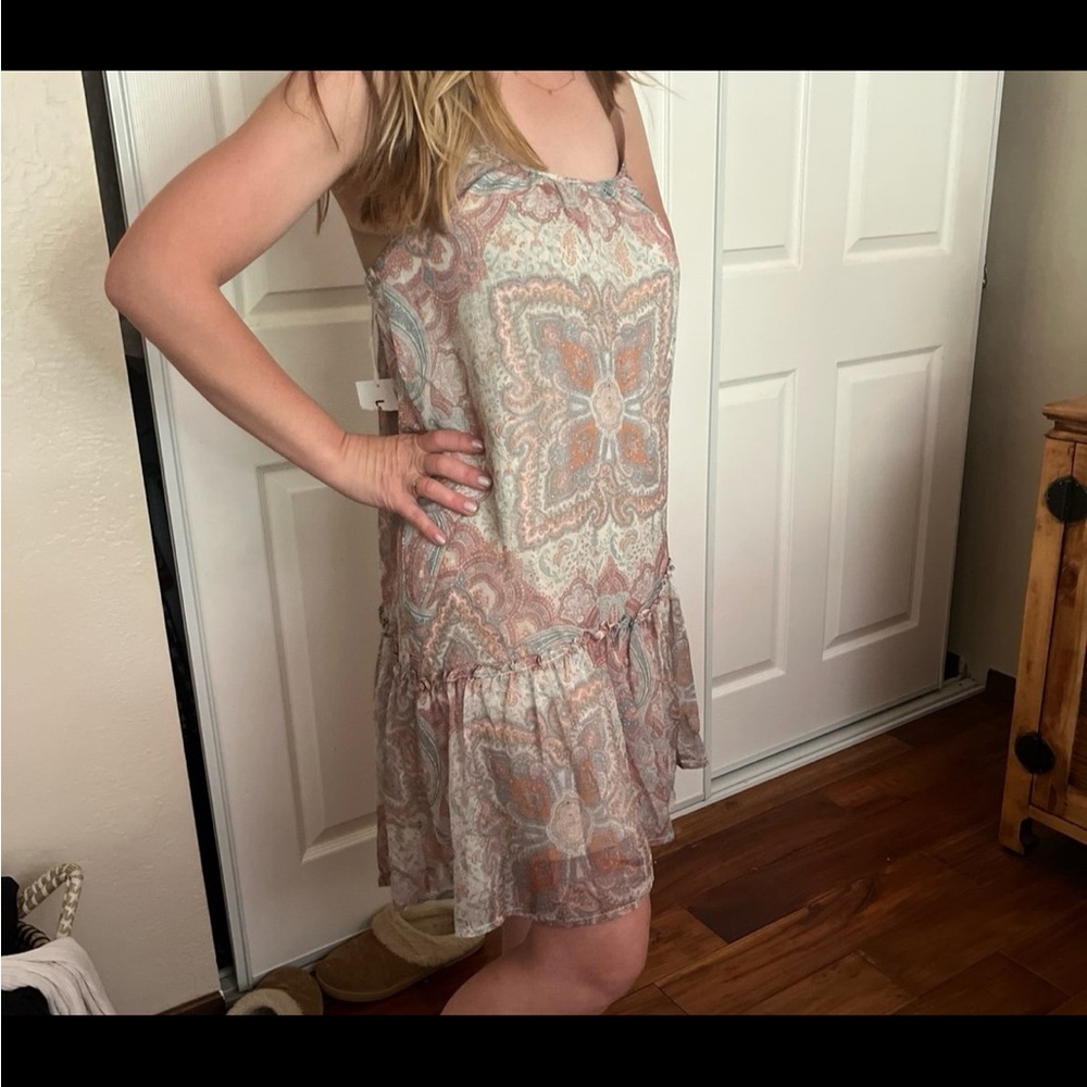 Tan Square Neck Sleeveless Mini Sundress